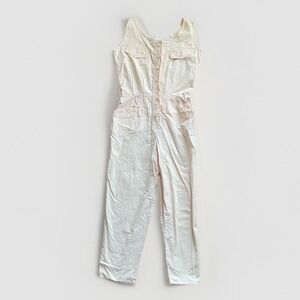 Lorelai Medium 100% Cotton Sleeveless Jumpsuit Pink Button Front 24.5" Inseam